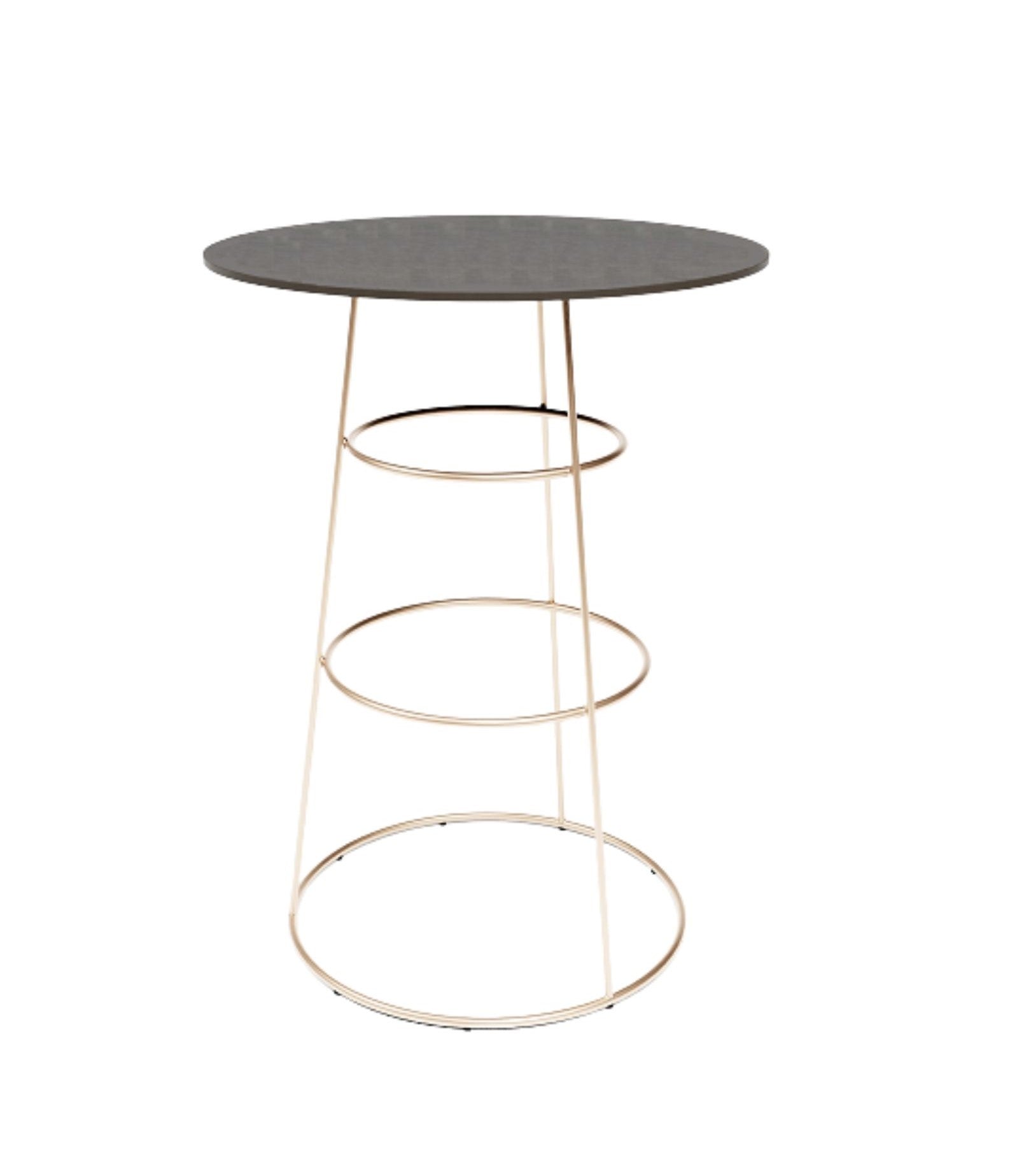 Felicia Cocktail Table (Rose Gold Frame with Round Black Top) Desert River Rentals